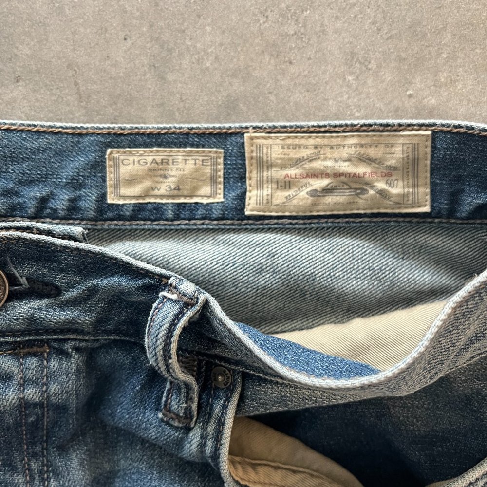 AllSaints Mens Blue Cigarette Jeans W34 - Picture 3 of 7